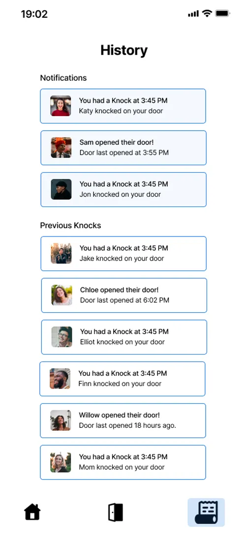 Doorway notification history screen