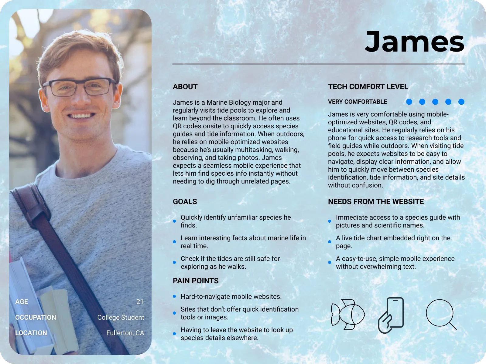 Persona card for James, the explorer